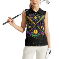 Mardi Gras Dripping Women Sleeveless Polo Shirt Baseball Ice Cream Drip - Wonder Print Shop