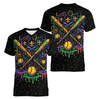 Mardi Gras Dripping Women V-Neck T-Shirt Baseball Ice Cream Drip - Wonder Print Shop