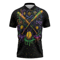 Mardi Gras Dripping Zipper Polo Shirt Baseball Ice Cream Drip - Wonder Print Shop