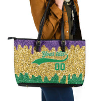 Custom Mardi Gras Dripping Leather Tote Bag Baseball Sparkling Drip Motif - Wonder Print Shop