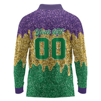Custom Mardi Gras Dripping Long Sleeve Polo Shirt Baseball Sparkling Drip Motif - Wonder Print Shop
