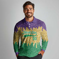 Custom Mardi Gras Dripping Long Sleeve Polo Shirt Baseball Sparkling Drip Motif - Wonder Print Shop