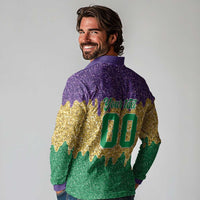 Custom Mardi Gras Dripping Long Sleeve Polo Shirt Baseball Sparkling Drip Motif - Wonder Print Shop