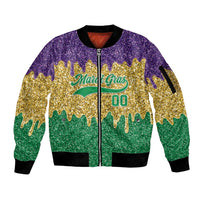 Custom Mardi Gras Dripping Sleeve Zip Bomber Jacket Baseball Sparkling Drip Motif - Wonder Print Shop