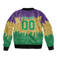 Custom Mardi Gras Dripping Sleeve Zip Bomber Jacket Baseball Sparkling Drip Motif - Wonder Print Shop