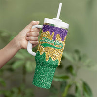 Custom Mardi Gras Dripping Tumbler With Handle Baseball Sparkling Drip Motif - Wonder Print Shop