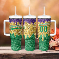 Custom Mardi Gras Dripping Tumbler With Handle Baseball Sparkling Drip Motif - Wonder Print Shop