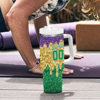 Custom Mardi Gras Dripping Tumbler With Handle Baseball Sparkling Drip Motif - Wonder Print Shop