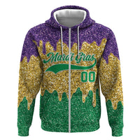 Custom Mardi Gras Dripping Zip Hoodie Baseball Sparkling Drip Motif - Wonder Print Shop