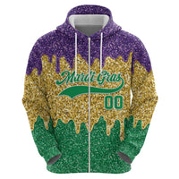Custom Mardi Gras Dripping Zip Hoodie Baseball Sparkling Drip Motif - Wonder Print Shop