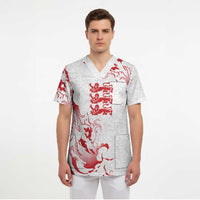 Custom England Rugby Pride Scrub Top Tudor Rose Flame Fire Style