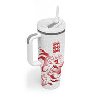 Custom England Rugby Pride Tumbler With Handle Tudor Rose Flame Fire Style