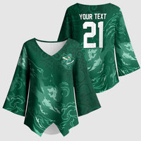 Custom Ireland Rugby Pride Kimono Sleeve Blouse Celtic Shamrock Flame Fire Style