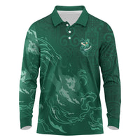 Custom Ireland Rugby Pride Long Sleeve Polo Shirt Celtic Shamrock Flame Fire Style