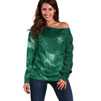 Custom Ireland Rugby Pride Off Shoulder Sweater Celtic Shamrock Flame Fire Style