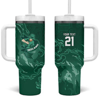 Custom Ireland Rugby Pride Tumbler With Handle Celtic Shamrock Flame Fire Style