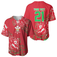 Custom Wales Rugby Pride Baseball Jersey Cymru Three feathers Flame Fire Style