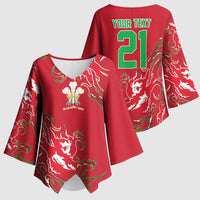 Custom Wales Rugby Pride Kimono Sleeve Blouse Cymru Three feathers Flame Fire Style