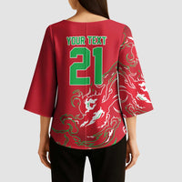 Custom Wales Rugby Pride Kimono Sleeve Blouse Cymru Three feathers Flame Fire Style
