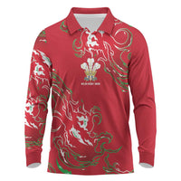 Custom Wales Rugby Pride Long Sleeve Polo Shirt Cymru Three feathers Flame Fire Style