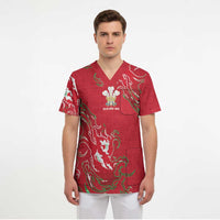 Custom Wales Rugby Pride Scrub Top Cymru Three feathers Flame Fire Style