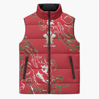 Custom Wales Rugby Pride Sleeveless Puffer Jacket Cymru Three feathers Flame Fire Style