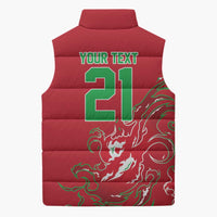 Custom Wales Rugby Pride Sleeveless Puffer Jacket Cymru Three feathers Flame Fire Style