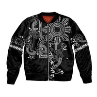 Filipino Sun Tribal Tattoo Bomber Jacket Philippines Inspired Barong Simple Black LT9 - Wonder Print Shop