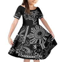 Filipino Sun Tribal Tattoo Family Matching Long Sleeve Bodycon Dress and Hawaiian Shirt Philippines Inspired Barong Simple Black LT9 - Wonder Print Shop