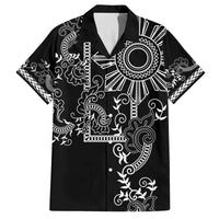 Filipino Sun Tribal Tattoo Family Matching Off Shoulder Maxi Dress and Hawaiian Shirt Philippines Inspired Barong Simple Black LT9 - Wonder Print Shop