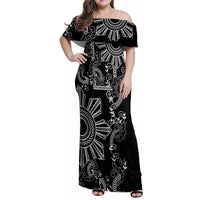 Filipino Sun Tribal Tattoo Family Matching Off Shoulder Maxi Dress and Hawaiian Shirt Philippines Inspired Barong Simple Black LT9 - Wonder Print Shop