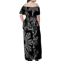 Filipino Sun Tribal Tattoo Family Matching Off Shoulder Maxi Dress and Hawaiian Shirt Philippines Inspired Barong Simple Black LT9 - Wonder Print Shop