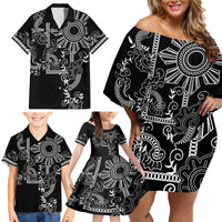 Filipino Sun Tribal Tattoo Family Matching Off Shoulder Short Dress and Hawaiian Shirt Philippines Inspired Barong Simple Black LT9 - Wonder Print Shop