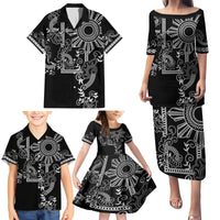 Filipino Sun Tribal Tattoo Family Matching Puletasi and Hawaiian Shirt Philippines Inspired Barong Simple Black - Wonder Print Shop