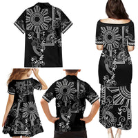 Filipino Sun Tribal Tattoo Family Matching Puletasi and Hawaiian Shirt Philippines Inspired Barong Simple Black - Wonder Print Shop