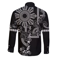 Filipino Sun Tribal Tattoo Family Matching Short Sleeve Bodycon Dress and Hawaiian Shirt Philippines Inspired Barong Simple Black - Wonder Print Shop