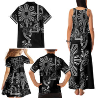 Filipino Sun Tribal Tattoo Family Matching Tank Maxi Dress and Hawaiian Shirt Philippines Inspired Barong Simple Black - Wonder Print Shop