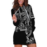 Filipino Sun Tribal Tattoo Hoodie Dress Philippines Inspired Barong Simple Black - Wonder Print Shop