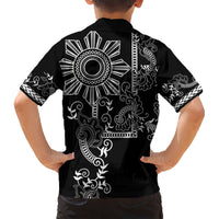Filipino Sun Tribal Tattoo Kid Hawaiian Shirt Philippines Inspired Barong Simple Black - Wonder Print Shop