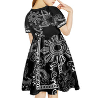 Filipino Sun Tribal Tattoo Kid Short Sleeve Dress Philippines Inspired Barong Simple Black - Wonder Print Shop