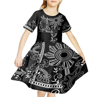 Filipino Sun Tribal Tattoo Kid Short Sleeve Dress Philippines Inspired Barong Simple Black - Wonder Print Shop