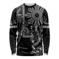 Filipino Sun Tribal Tattoo Long Sleeve Shirt Philippines Inspired Barong Simple Black - Wonder Print Shop