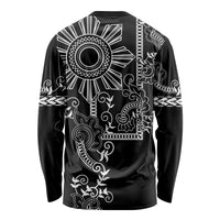 Filipino Sun Tribal Tattoo Long Sleeve Shirt Philippines Inspired Barong Simple Black - Wonder Print Shop