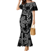 Filipino Sun Tribal Tattoo Mermaid Dress Philippines Inspired Barong Simple Black - Wonder Print Shop