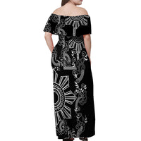 Filipino Sun Tribal Tattoo Off Shoulder Maxi Dress Philippines Inspired Barong Simple Black - Wonder Print Shop