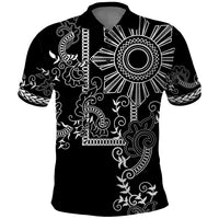 Filipino Sun Tribal Tattoo Polo Shirt Philippines Inspired Barong Simple Black - Wonder Print Shop