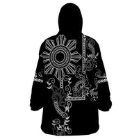 Filipino Sun Tribal Tattoo Wearable Blanket Hoodie Philippines Inspired Barong Simple Black - Wonder Print Shop