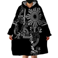 Filipino Sun Tribal Tattoo Wearable Blanket Hoodie Philippines Inspired Barong Simple Black - Wonder Print Shop
