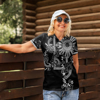 Filipino Sun Tribal Tattoo Women Polo Shirt Philippines Inspired Barong Simple Black - Wonder Print Shop