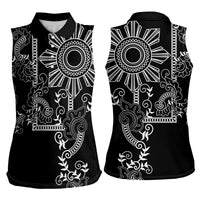 Filipino Sun Tribal Tattoo Women Sleeveless Polo Shirt Philippines Inspired Barong Simple Black - Wonder Print Shop